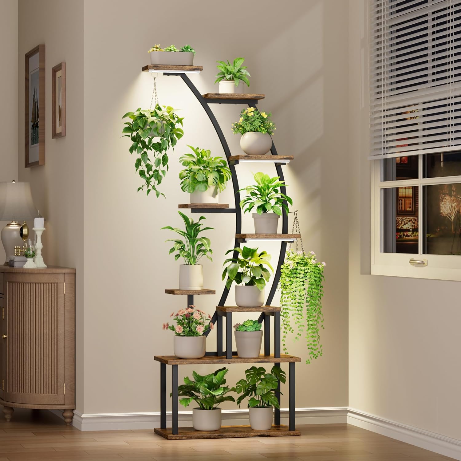 Lighting Decoration Stand - 실내 식물 스탠드(조명 포함), 9단 코너