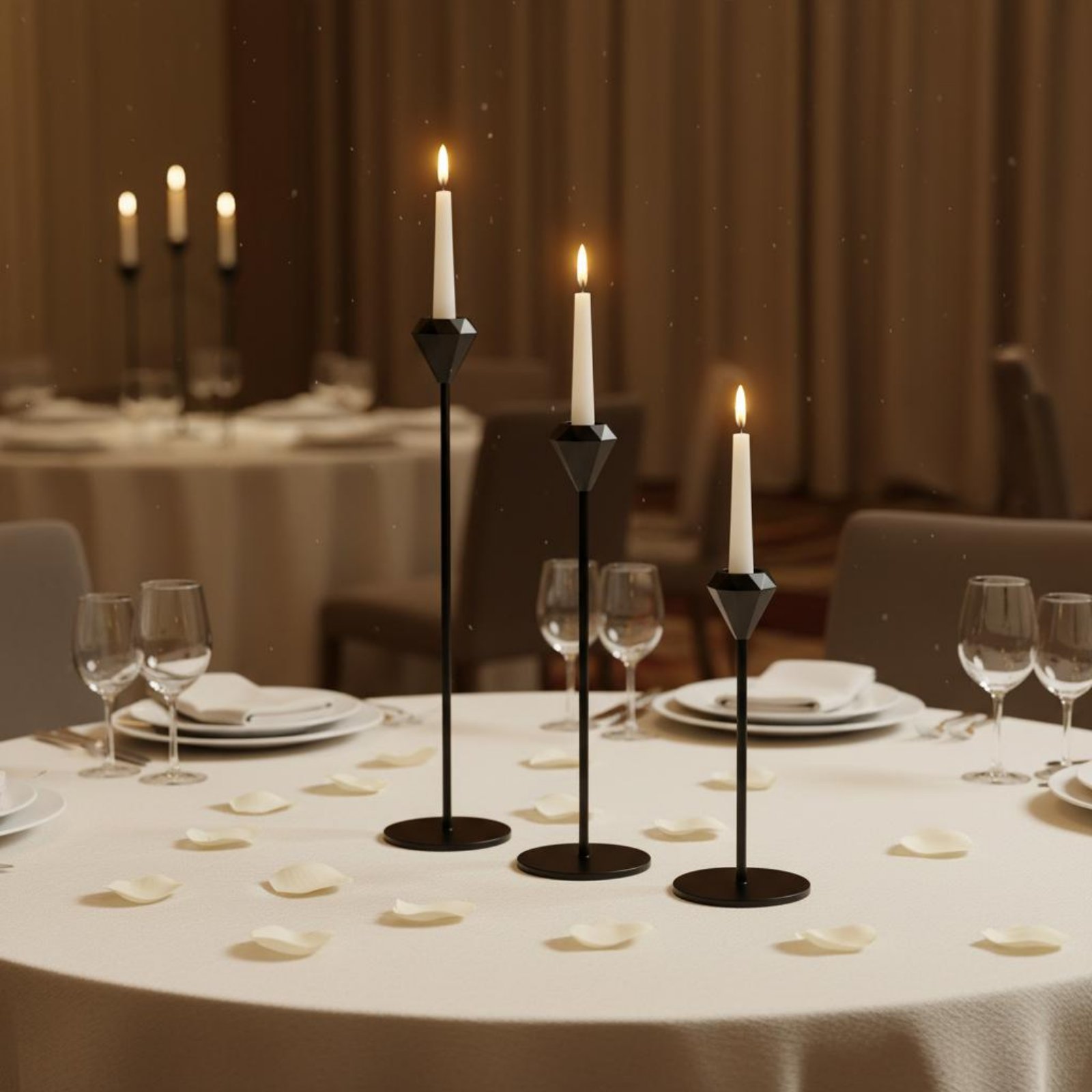 Candle Holder Set - 3피스 크리스탈 캔들스틱 세트, 우아하고 고급스러운