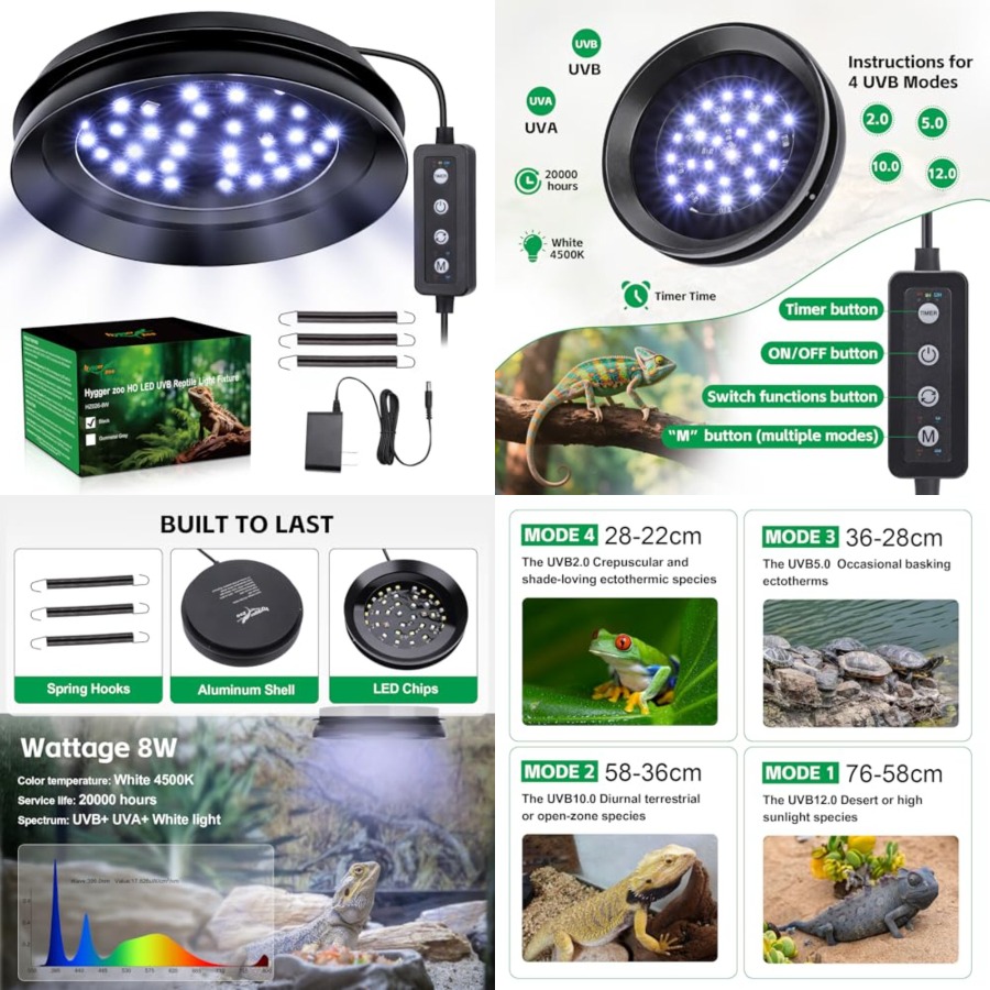 Gecko Lighting & Decor - 조광 기능이 있는 파충류용 UVB 라이트,