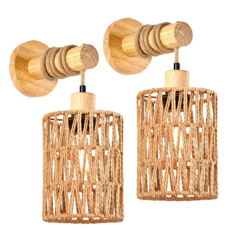 Lighting Decoration On Wall - 대마 밧줄 디자인 침대 머리 벽