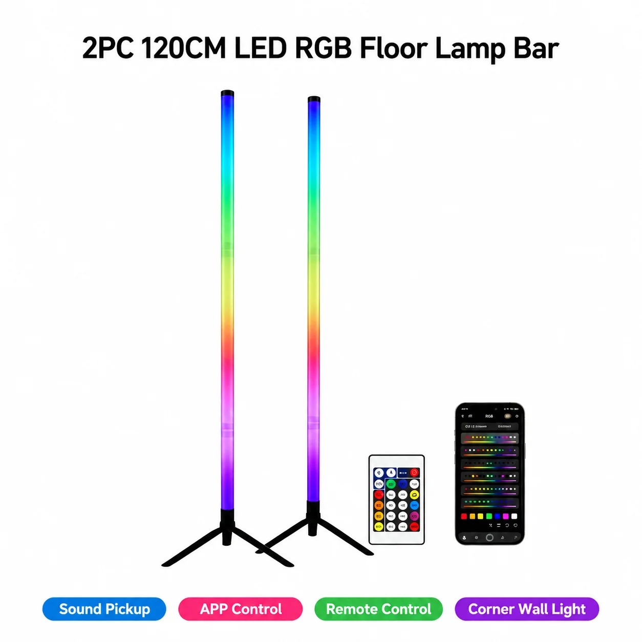 2팩 RGB LED 코너 플로어 램프, 120CM 사운 - Lighting Decor For Bedroom 리뷰 및 가격