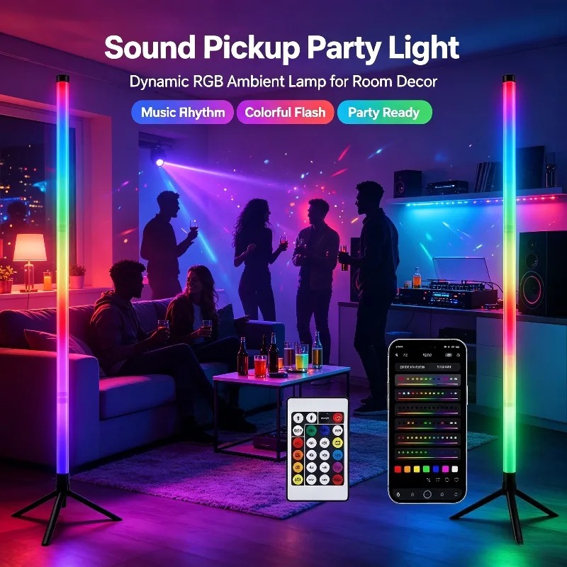 2팩 RGB LED 코너 플로어 램프, 120CM 사운 - Lighting Decor For Bedroom 리뷰 및 가격