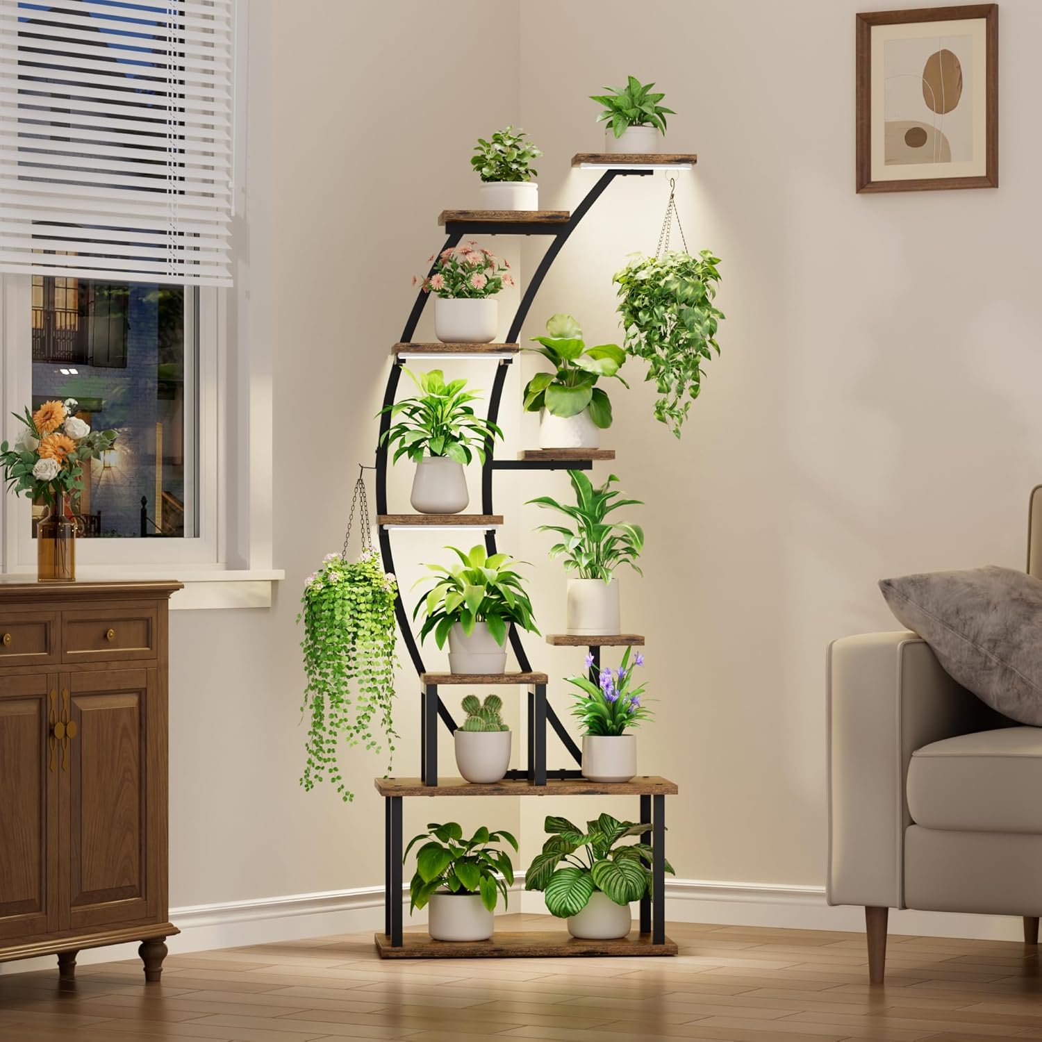 실내 식물 스탠드(조명 포함), 9단 코너 식물 홀더, - Lighting Decoration Stand 리뷰 및 가격
