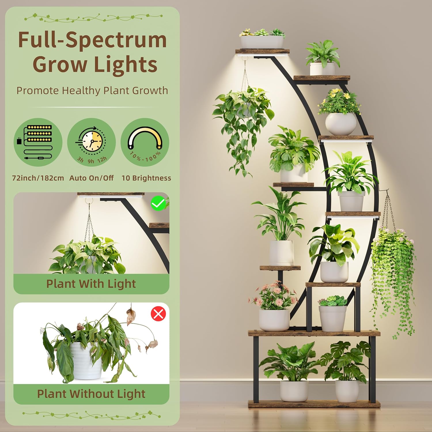 실내 식물 스탠드(조명 포함), 9단 코너 식물 홀더, - Lighting Decoration Stand 리뷰 및 가격