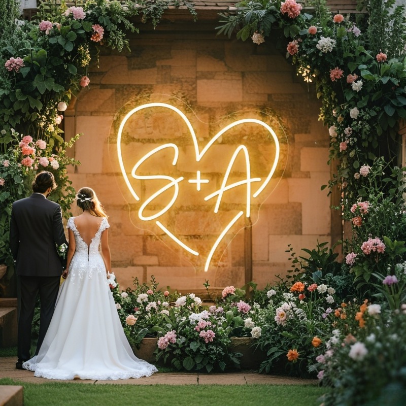 맞춤 이니셜 하트 LED 네온사인, 웨딩 파티 배경 홈 - Lighting Decor Wedding 리뷰 및 가격