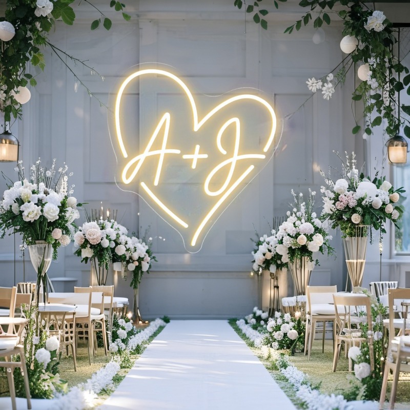 맞춤 이니셜 하트 LED 네온사인, 웨딩 파티 배경 홈 - Lighting Decor Wedding 리뷰 및 가격