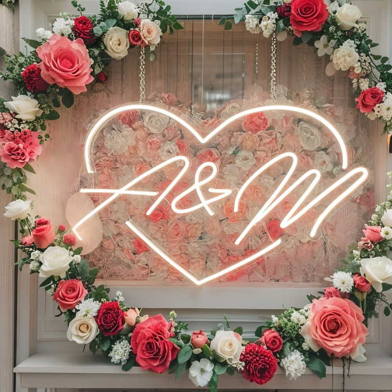 맞춤 이니셜 하트 LED 네온사인, 웨딩 파티 배경 홈 - Lighting Decor Wedding 리뷰 및 가격