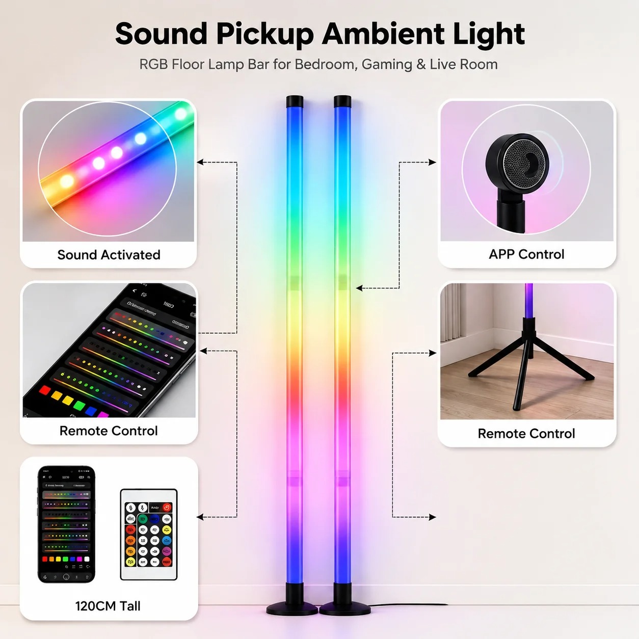 2개입 120CM RGB 플로어 램프, 사운드 반응형  - Lighting Decor Room 리뷰 및 가격